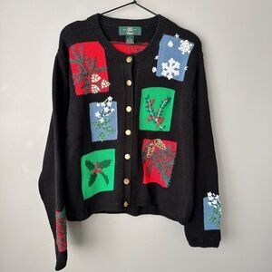 Vintage Orvis Christmas Floral Holiday Button Cardigan Sweater Medium